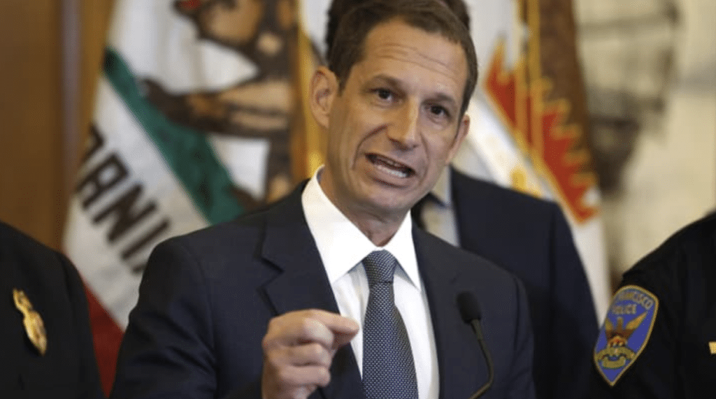 San Francisco Mayor Daniel Lurie speaking at a press conference